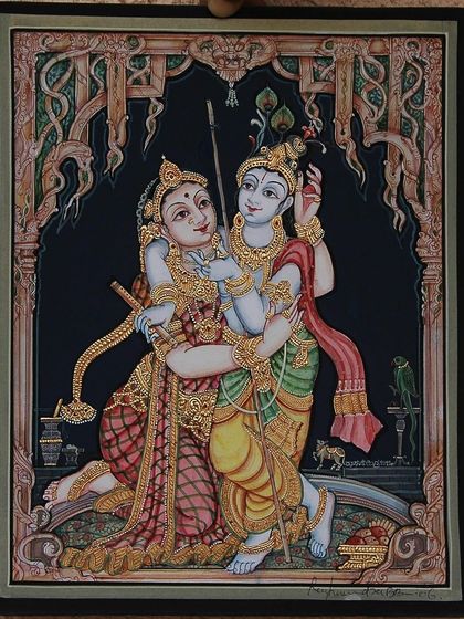 Divine moments captured in art. This exquisite Mysore painting depicts the timeless bond of love and innocence between Yashodha and Krishna.