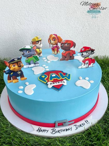 This Paw Patrol cake uses a mix of edible prints and fondant paws to bring the theme to life. It's a great option for a quick yet customized cake for a fan of the show.