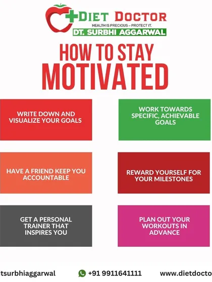 Staying motivated is key to reaching your health goals. I help clients by setting specific, achievable goals, finding accountability partners, and planning workouts in advance.
