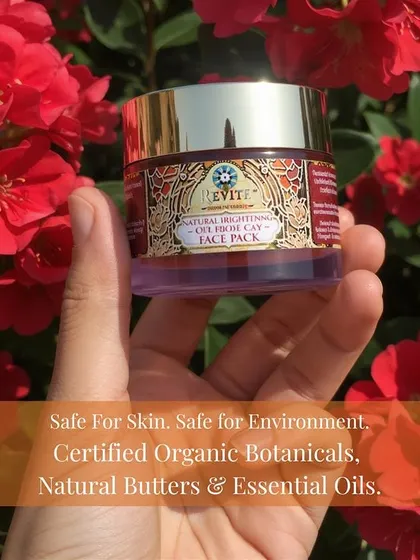 Held against a backdrop of blooming roses, this jar of Old Rose Clay face pack represents my commitment to creating products that are safe for your skin and safe for the environment.