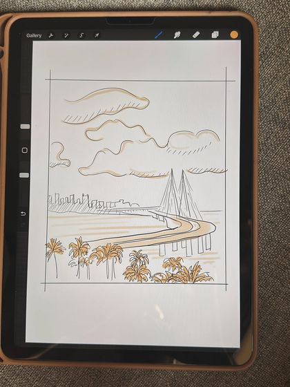 This is a digital guide I created for a private workshop I hosted for a bridal shower. It shows the Bandra-Worli Sea Link, a classic Mumbai landmark for urban sketching.