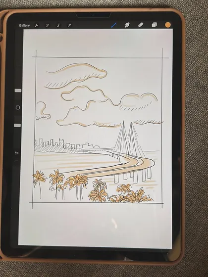 The digital sketch I prepared for a private bridal shower workshop, ready for the participants to use as a reference.
