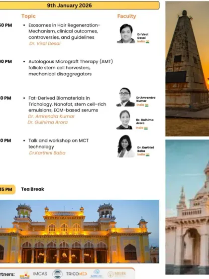 This agenda from the FUE Asia conference highlights my talk on the use of exosomes in hair regeneration. I discussed the mechanism, clinical outcomes, and current guidelines for this innovative treatment.