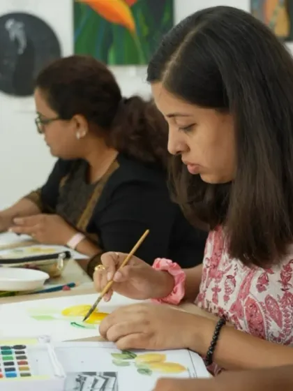 Students in our CFA course learn watercolor techniques, from wet-on-wet to dry brushing, to create beautiful effects.