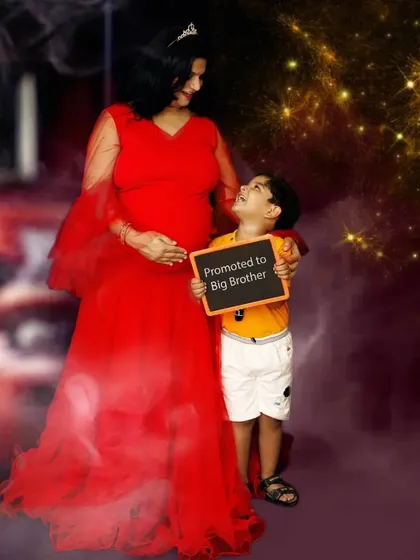 A duplicate of the 'Promoted to Big Brother' photo, showing the beautiful bond between mother and son as they await the new arrival.