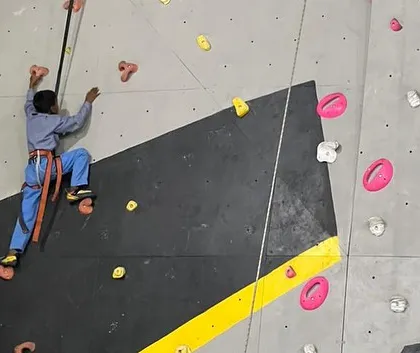 Another one of our guests from the Rohtak community event making his way up the wall. My team ensures that even first-timers get the guidance they need to have a safe and successful climb.
