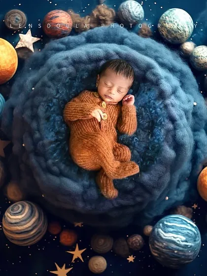 A universe of dreams for a new little star. This cosmic theme was custom-created to celebrate a baby named 'Yug,' meaning 'era,' born on the first day of Generation Beta.