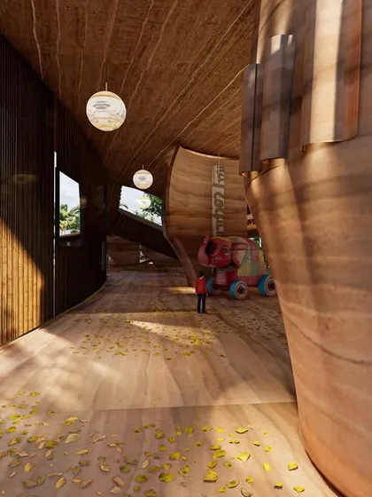 Every detail in the Elephant Pavilion follows a logic of necessity. The spacing of timber slats and the joinery of rammed earth walls are tied to performance, thermal comfort, and structural need, creating an architecture where form is born from function.