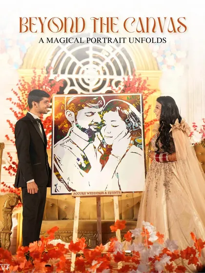 A magical portrait reveal. I arranged for an artist to create this stunning portrait of the couple, which was unveiled at their reception as a beautiful surprise.