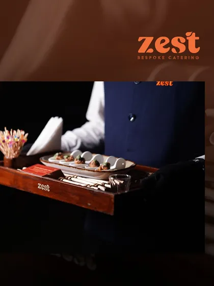 A tray of our elegant pass-around appetizers, ready to be served to guests.