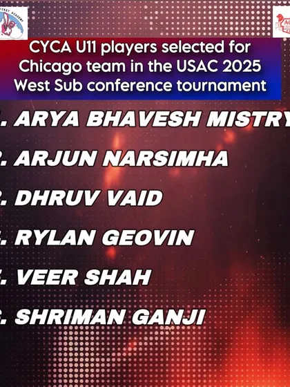 A graphic listing the names of the six CYCA U-11 players selected for the Chicago team.