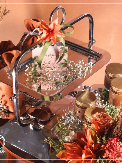 Another view of the two-tiered Lohri stand, a perfect centerpiece for the celebration.