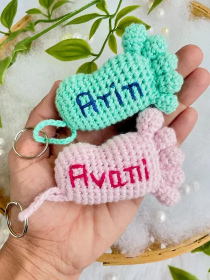 As a mom, these personalized baby feet keychains are so special to me. I stitch the baby's name right onto the tiny foot. It’s a heartfelt keepsake for new parents to carry with them always.