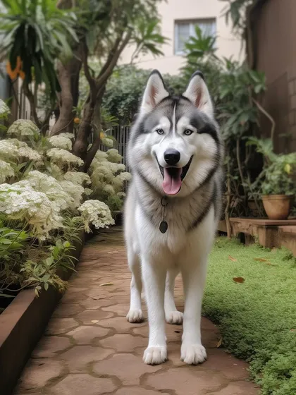 A happy Husky enjoying the fresh air in our lush, green outdoor area. We make sure all our guests get plenty of time to stretch their legs and explore.