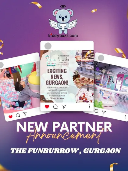 Gurgaon, I'm happy to announce our partnership with The Funburrow! It's the ultimate play and dining destination where kids can explore while you relax. Get 10% off when you book with Kiddybuzz.