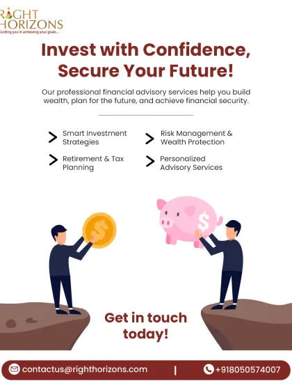 A graphic summarizing our professional financial advisory services. We highlight our offerings, including smart investment strategies, risk management, retirement planning, and personalized advisory services to help clients achieve financial security.