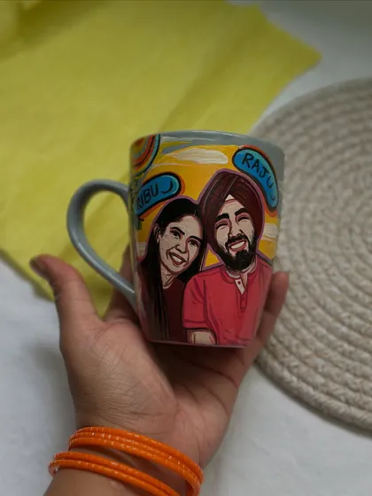 A perfect gift for a special couple. I painted their portraits on this mug in my signature expressive style, capturing their smiles and creating a keepsake they can use every day.