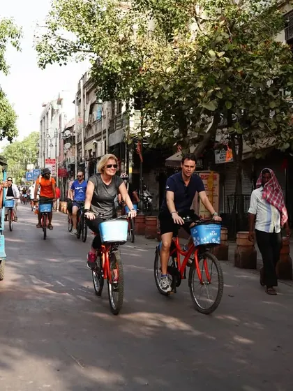The Norway Ambassador, Ms. May-Elin Stener, cycling through the streets of Old Delhi. We are proud to host international dignitaries who share our passion for cycling.