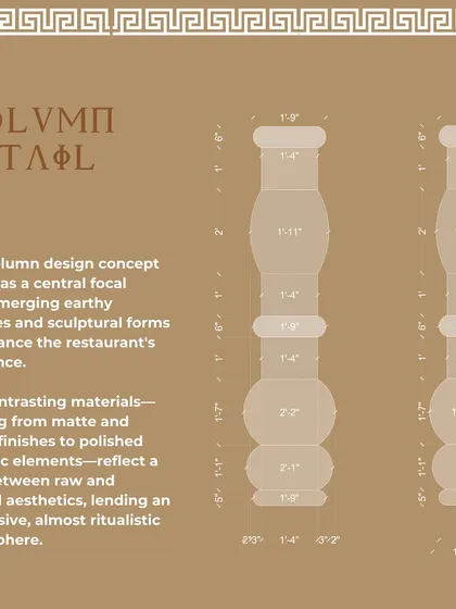 A graphic detailing the column concept. The use of contrasting materials, from matte finishes to polished metal, lends an immersive, almost ceremonial feel to the space, making the column a true focal point.