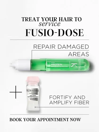 This is the magic of Kérastase Fusio-Dose. We combine a concentrated booster with a powerful concentrate to create a personalized hair remedy that works instantly to repair, fortify, and amplify your hair fiber.