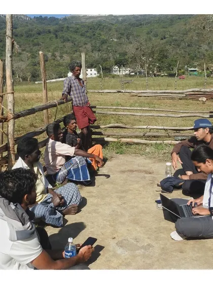 Our team in discussion with local honey harvesters. We are learning about their traditional techniques, ecology, and the role of faith in their inherently risky work.