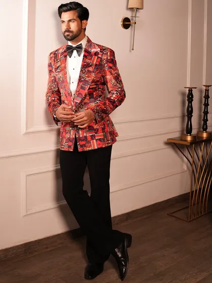 The full look of the Cantaloupe Tuxedo, a perfect fusion of modern art and classic tailoring.