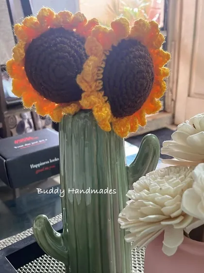 A client shared this picture of their sunflower bouquet in a cute cactus vase. I love seeing how you style my creations in your own homes.