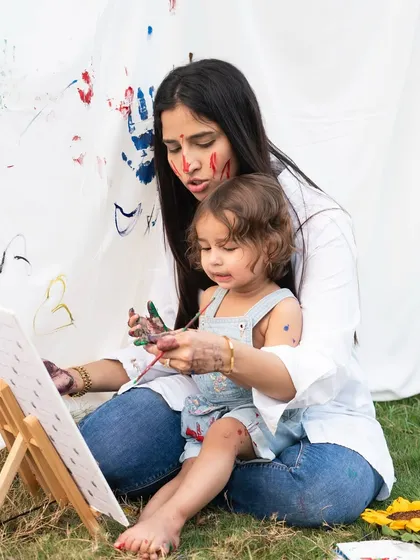 Getting creative together. This lifestyle shoot was all about capturing the process of making art and making memories, with a few paint smudges along the way.