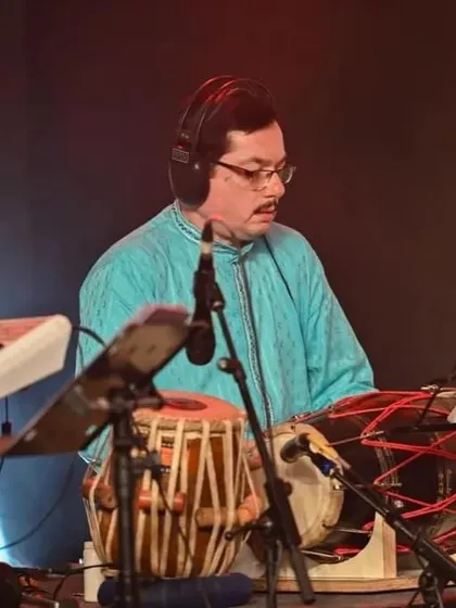 Our percussionist Madhusudhana, a master of rhythm, during our special concert.