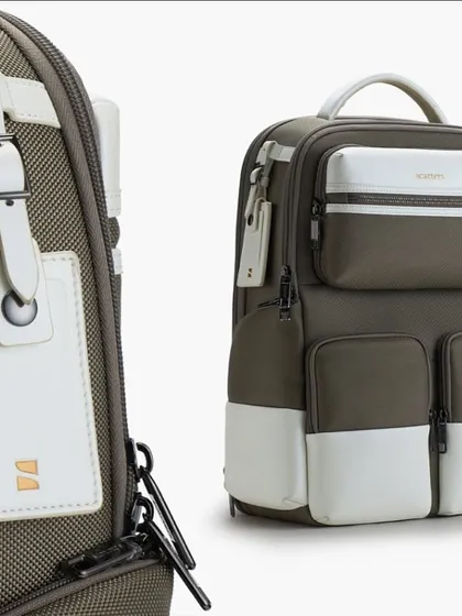 Stuffing bags is a real skill in product photography! For this Scarters backpack, I used foam to give it the perfect, crisp shape. The diptych format shows both the full bag and a close-up of the leather tag detail.