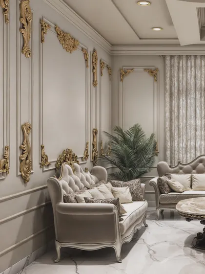 A perspective featuring ornate gilded wall moldings, demonstrating my ability to visualize highly detailed, decorative elements.