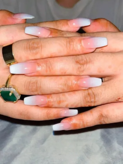 Another shot of the classic white and pink ombre nails.