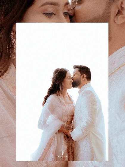 A collage showing a tender kiss on the cheek, capturing the warmth and love of the engagement day from multiple angles.