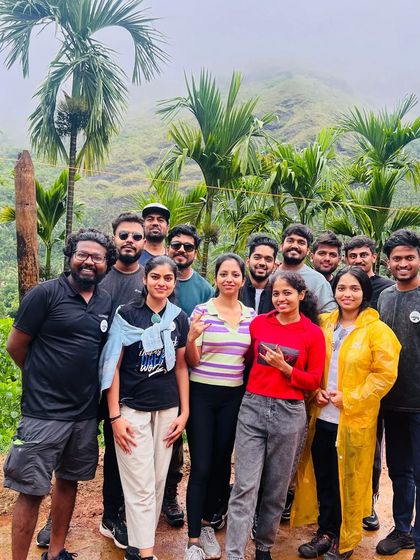 Our first monsoon batch at Kudremukha, posing near the homestay.