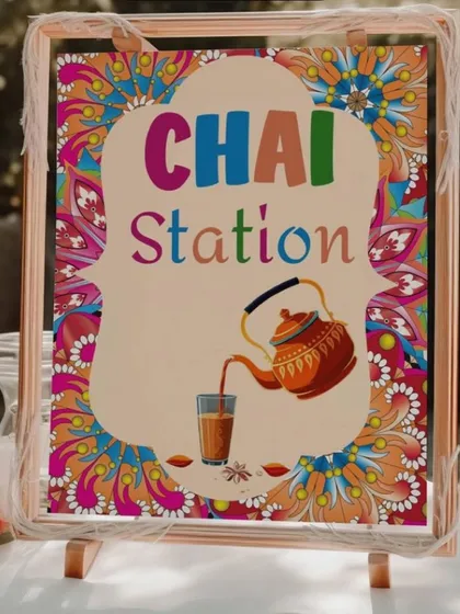No Indian celebration is complete without tea. I designed this colorful and quirky 'Chai Station' sign for a Sagan evening, creating a dedicated corner for guests to enjoy a warm cup.