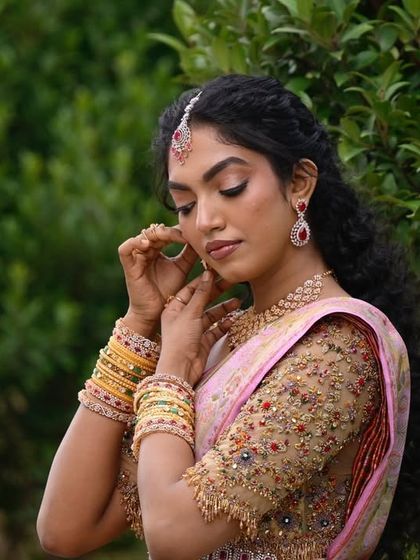 Additional views showcasing the variety and detail of my heirloom bridal sarees. Each image captures a different angle, moment, or detail, from full portraits to close ups of the fabric and embroidery, illustrating the complete story of each bride's custom creation.