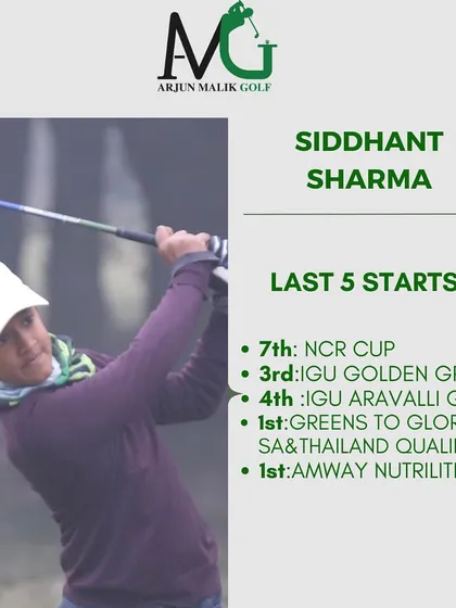 A player review for Siddhant Sharma, detailing his recent tournament success, including two wins and a third-place finish.