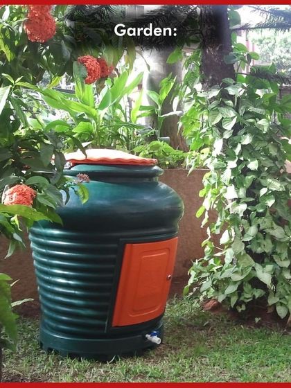 Our Aaga composter looks right at home in a garden setting. It quietly works to turn your kitchen waste into valuable compost, blending into the landscape.