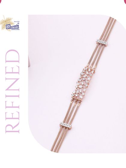 The fusion multi-chain bracelet, a refined piece for the modern woman. This design combines multiple delicate rose gold chains with a central panel of scattered diamonds for a sophisticated, textured look.