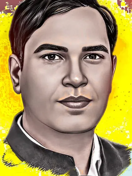 A version of the digital portrait with enhanced textures and a stronger outline, giving it a more graphic, illustrative quality.