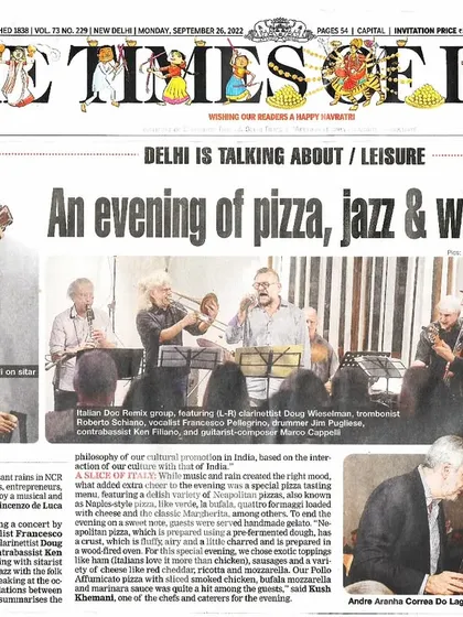Featured in the Times of India for a performance at the Embassy of Italy, where I collaborated with Italian jazz musicians for an evening of cross-cultural fusion.