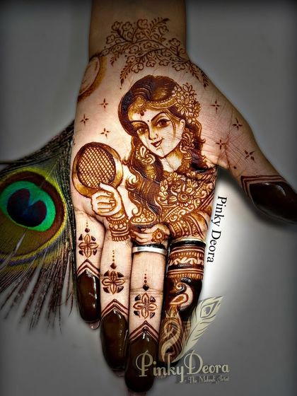 A portrait of a woman with a chhalni, ready for the Karwa Chauth moon. This design captures the anticipation and beauty of the festival, making it a perfect choice for celebrating love and tradition.