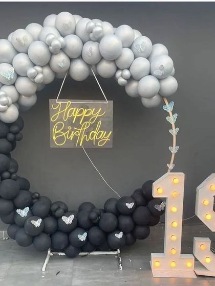 A stylish black and silver split-color balloon ring for a 19th birthday.