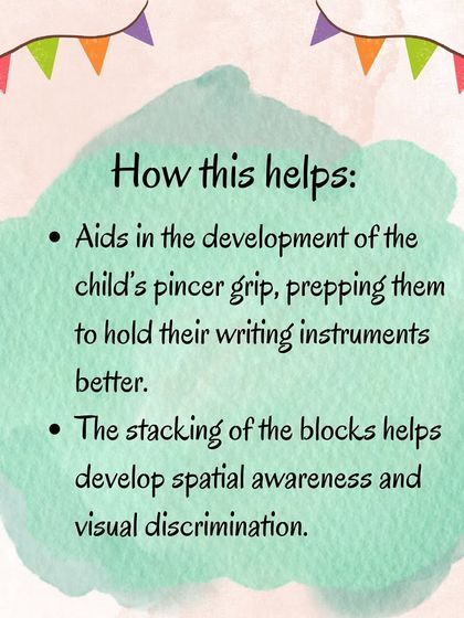 These graphics provide variations, benefits, and instructions for the shaving foam and blocks activity, a fun way to strengthen grip and explore creativity.