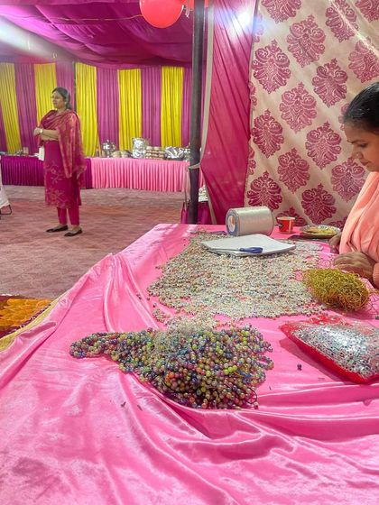 Our name beading station is a very popular activity. Kids love sorting through the colorful beads to create their own personalized bracelets to take home.