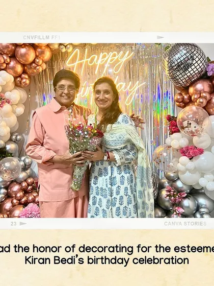 It was an absolute honor to design the decor for the esteemed Kiran Bedi's birthday celebration. We are so grateful for the trust placed in us to be a part of such a special milestone for a true icon.
