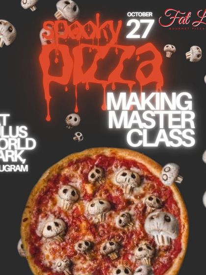 Another poster for our Spooky Pizza Making Masterclass, featuring the skull-topped pizza and event details to get everyone excited.