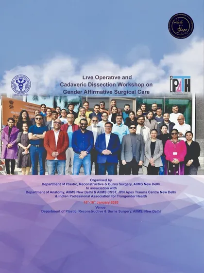 A group photo with the faculty and participants of the Gender Affirmative Surgical Care workshop at AIIMS. It's inspiring to be surrounded by so many professionals dedicated to inclusive healthcare.