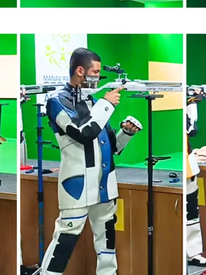 A trio of our rifle shooters in full gear, practicing their stance and aim under the watchful eyes of our coaches during an intensive training session.