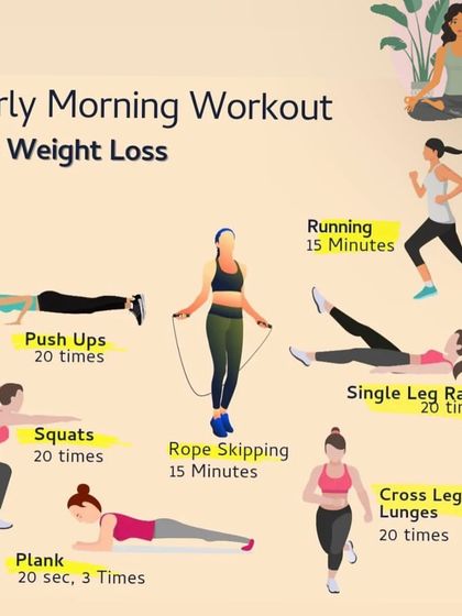 An early morning workout for weight loss that includes running, push-ups, squats, and planks for a full-body session.